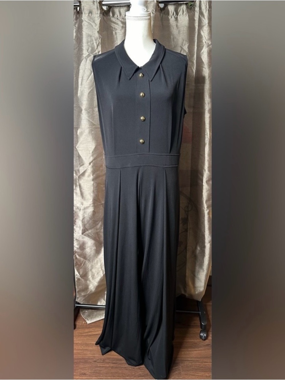 Sleeveless Black Jumpsuit with Button Front